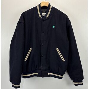 Vtg Design Original Wool Bomber Jacket Men's XL Navy Made In USA Varsity Preppy